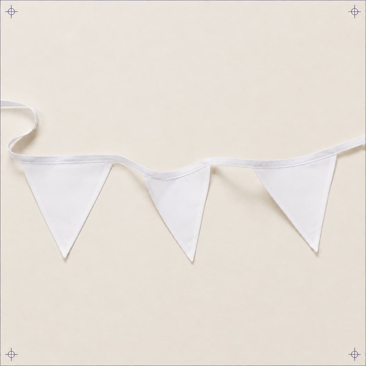 Bunting String, 5 m, an unprinted flags 100% polyester; tape 100% polyester blank photographed flat on almond paper.