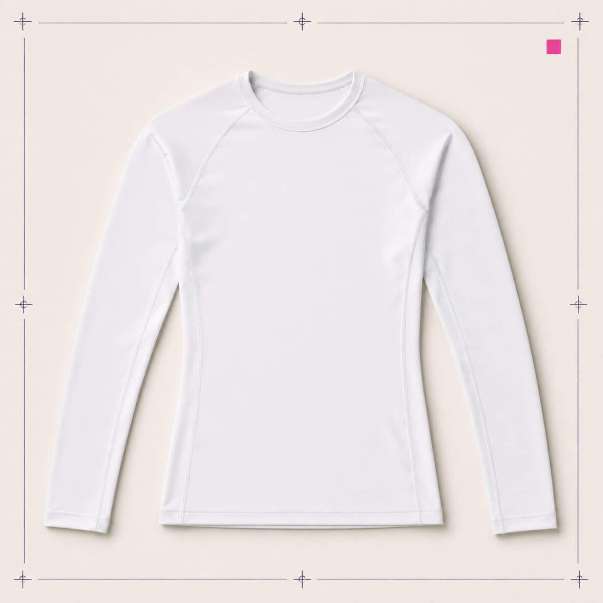Compression Long-Sleeve, an unprinted 85% polyester, 15% elastane blank photographed flat on almond paper.