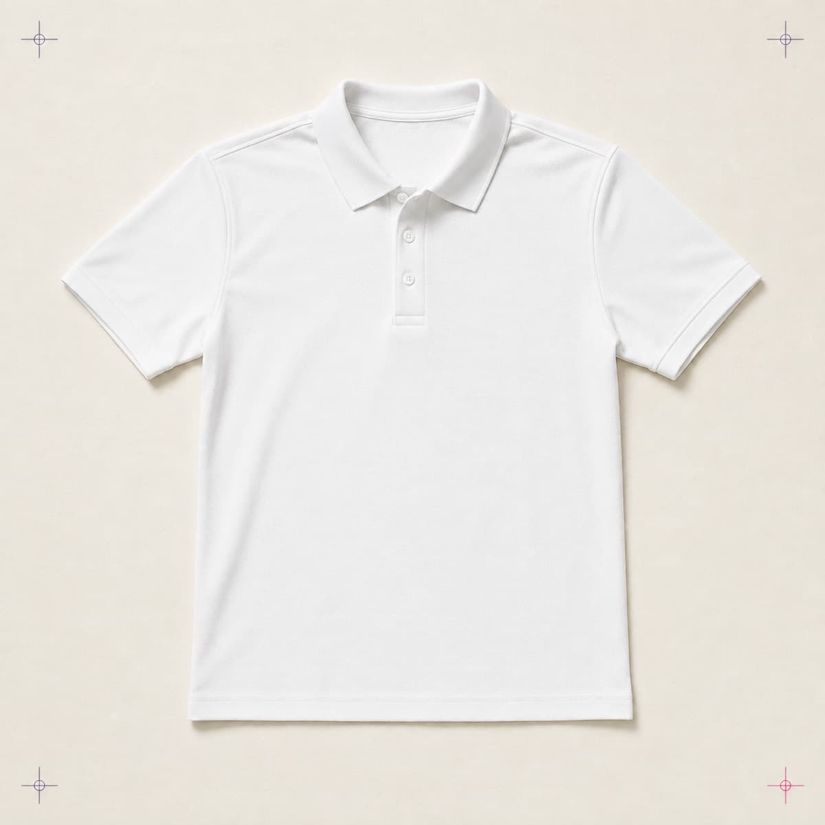 Sublimation Polo, an unprinted 100% polyester piqué blank photographed flat on almond paper.