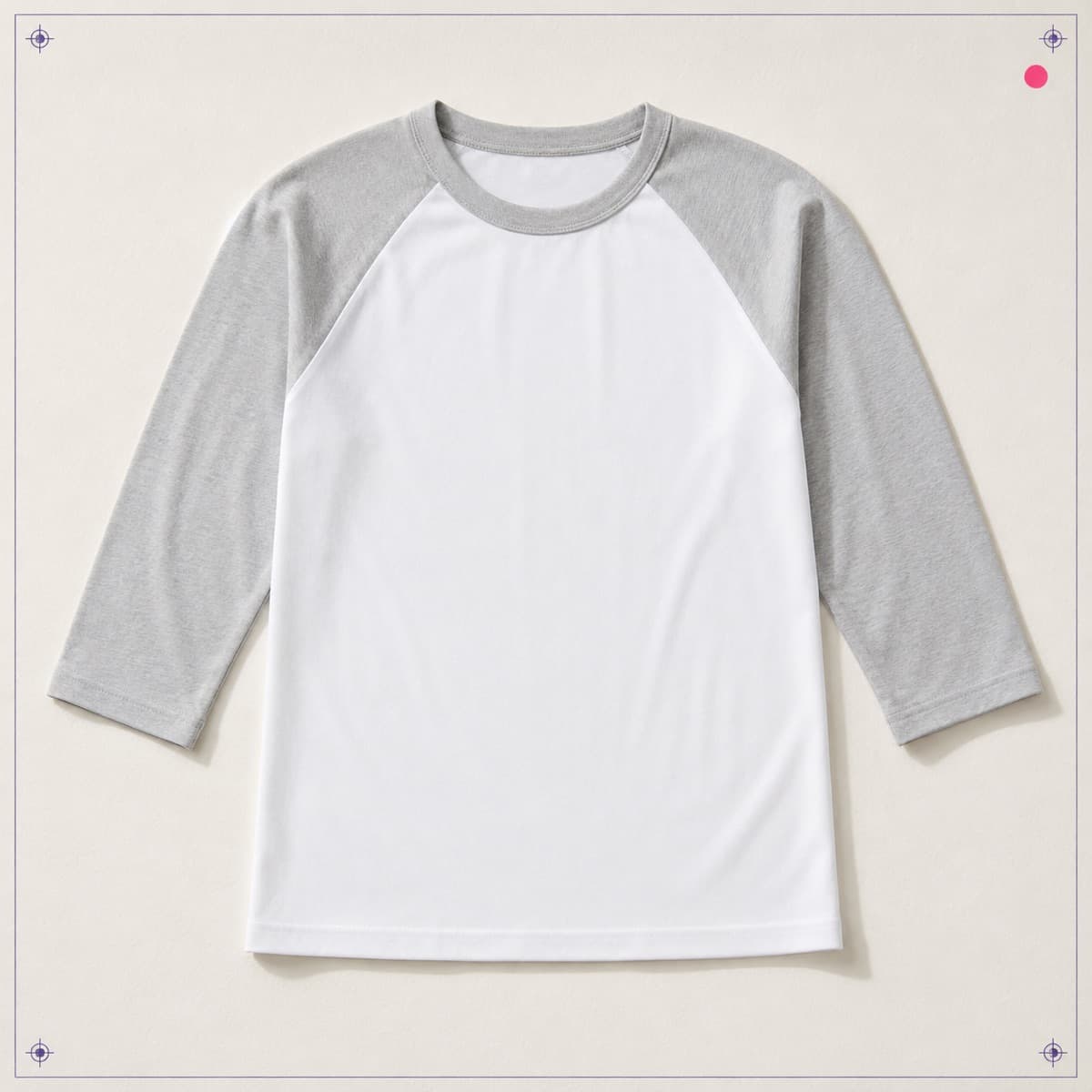 Sublimation Raglan Tee, an unprinted 100% polyester blank photographed flat on almond paper.