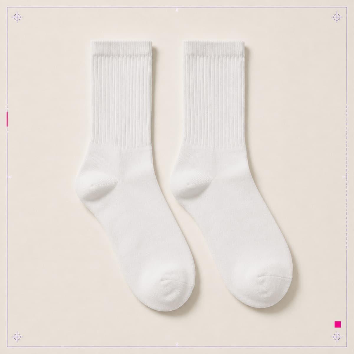 Sock, Polyester Blend, an unprinted 78% polyester, 18% polyamide, 4% elastane blank photographed flat on almond paper.